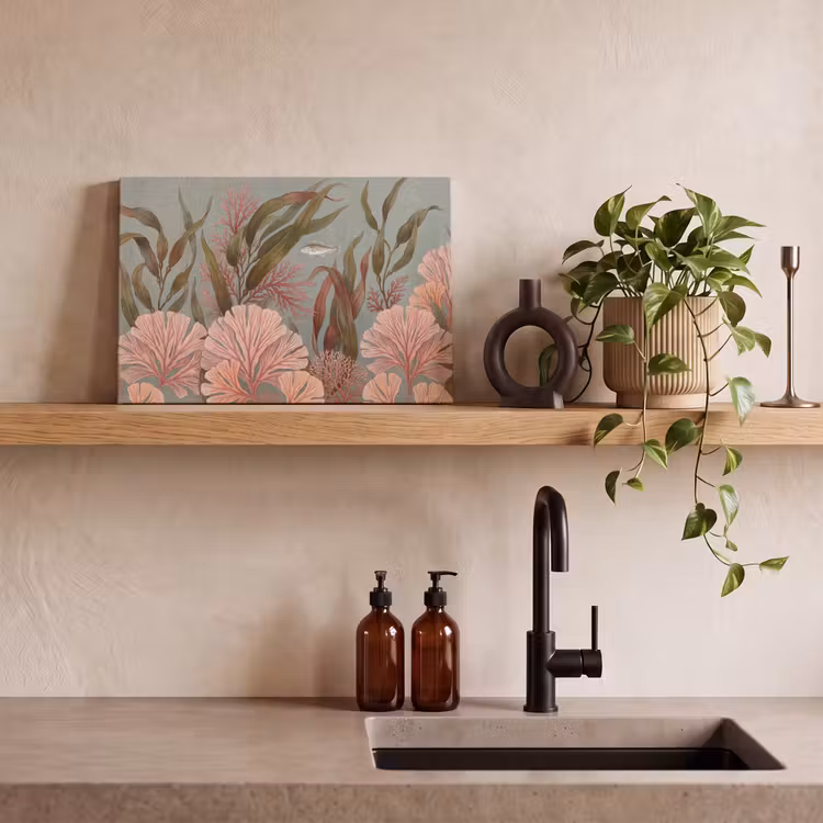 Onderwater - Planten - Vis - Vintage - Groen canvas 2cm klein -sfeer3