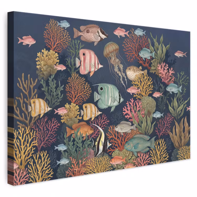 Onderwaterwereld - Vissen - Koraal - Illustratie - Kleurrijk canvas 2cm klein -3d
