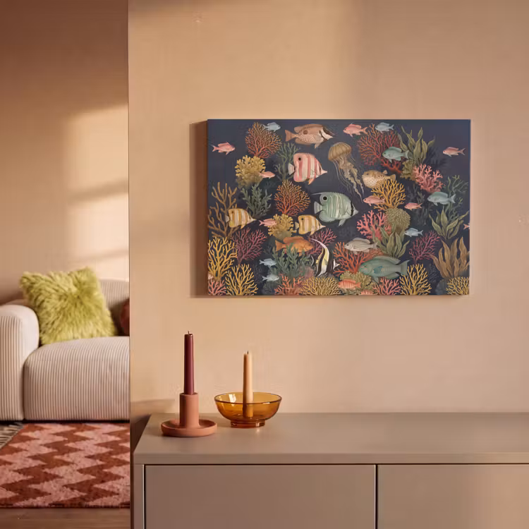 Onderwaterwereld - Vissen - Koraal - Illustratie - Kleurrijk canvas 2cm klein -sfeer1