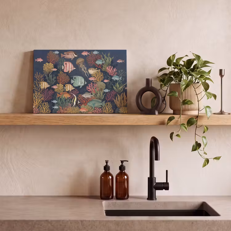 Onderwaterwereld - Vissen - Koraal - Illustratie - Kleurrijk canvas 2cm klein -sfeer3