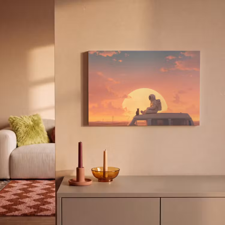 Busje - Kat - Zonsondergang - Oranje canvas 2cm klein -sfeer1