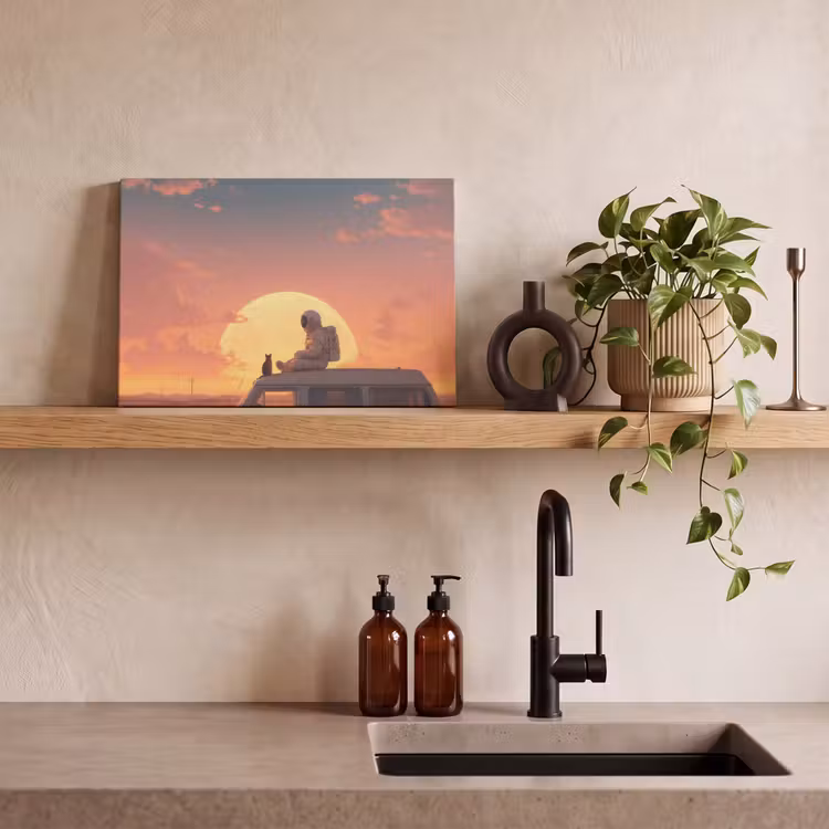 Busje - Kat - Zonsondergang - Oranje canvas 2cm klein -sfeer6