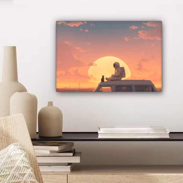 Busje - Kat - Zonsondergang - Oranje canvas 2cm klein -closeup_print_DE