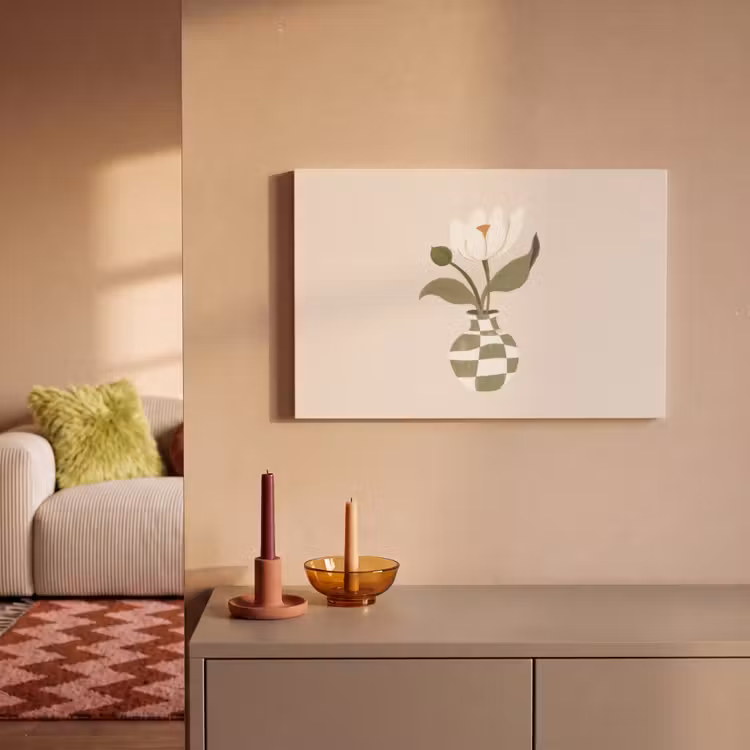 Vaas - Geruit - Bloem - Groen canvas 2cm klein -sfeer1