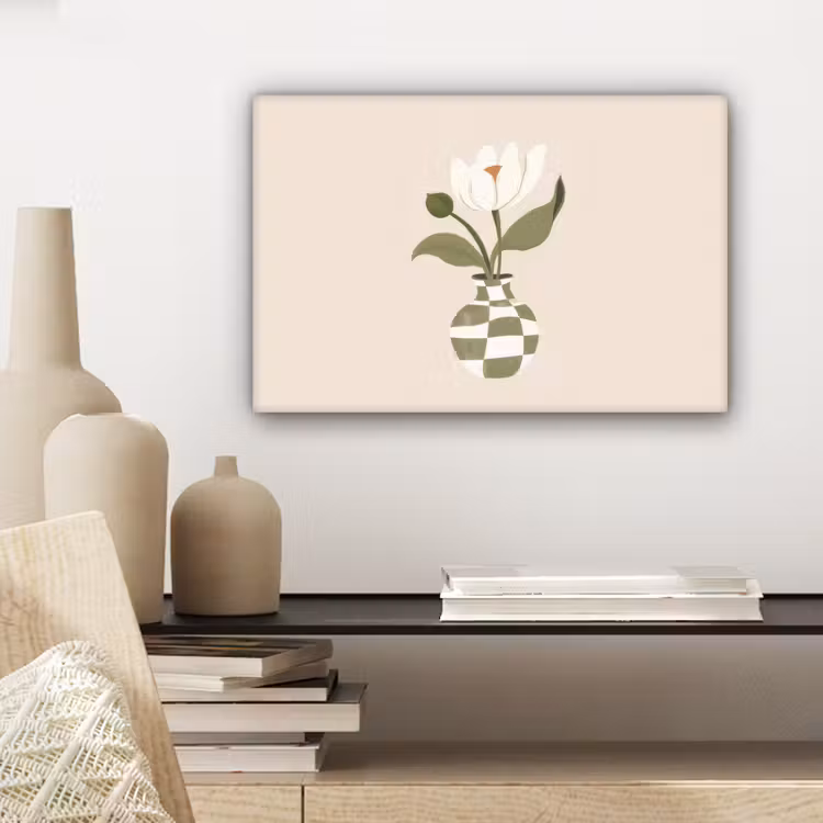Vaas - Geruit - Bloem - Groen canvas 2cm klein -closeup_print_DE