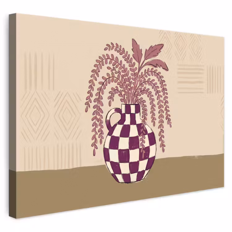 Vaas - Geruit - Planten - Modern - Paars canvas 2cm klein -3d