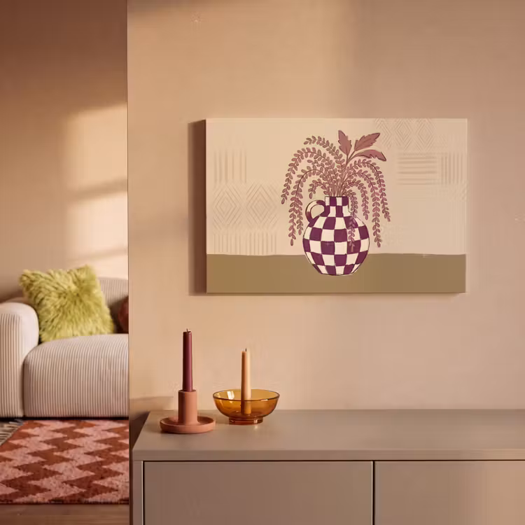 Vaas - Geruit - Planten - Modern - Paars canvas 2cm klein -sfeer1