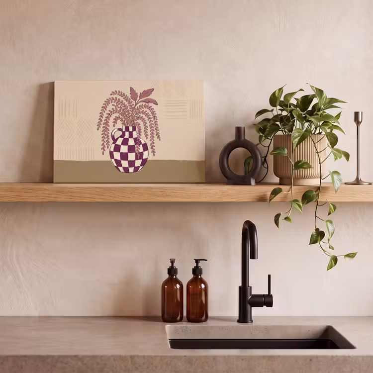 Vaas - Geruit - Planten - Modern - Paars canvas 2cm klein -sfeer3