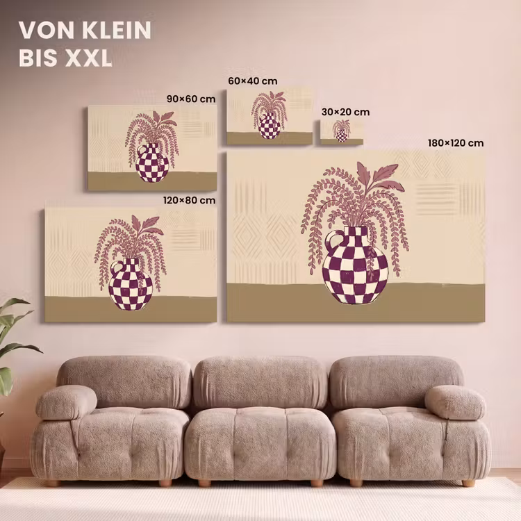 Vaas - Geruit - Planten - Modern - Paars canvas 2cm klein -Xsfeer8_DE