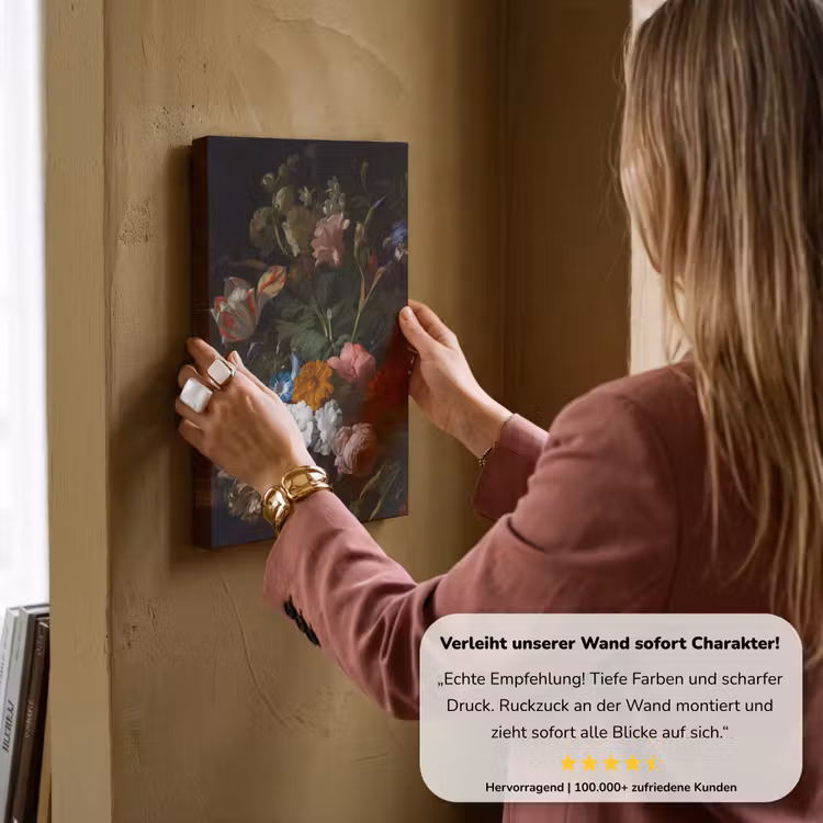 Vaas met bloemen - Schilderij van Rachel Ruysch canvas 2cm klein -sfeer3