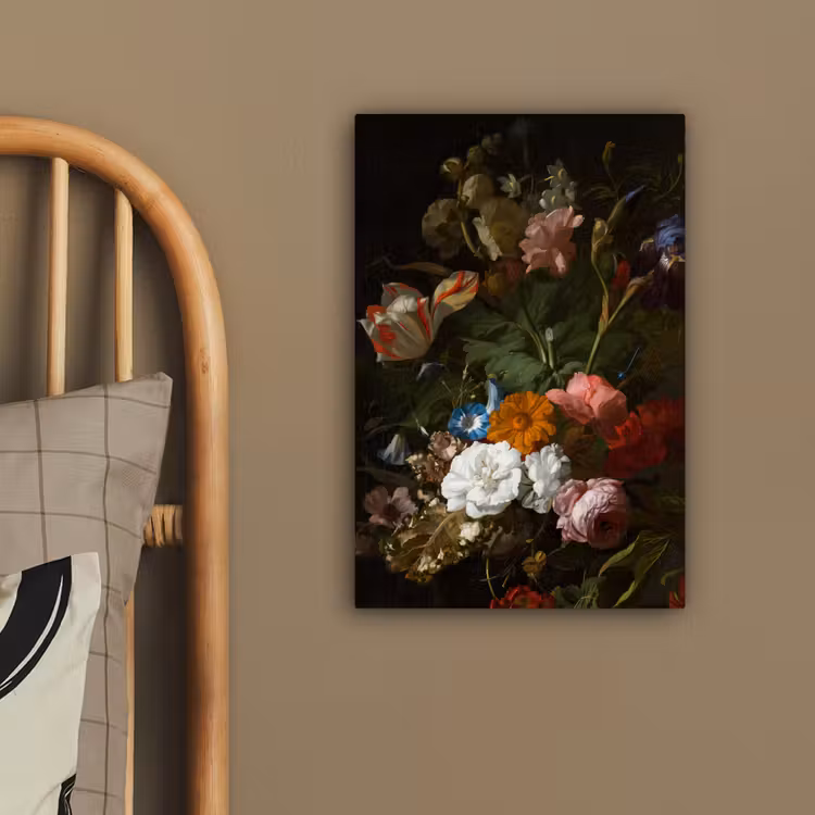 Vaas met bloemen - Schilderij van Rachel Ruysch canvas 2cm klein -sfeer6