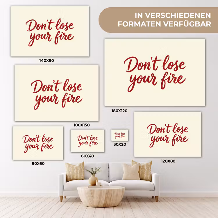 Don't lose your fire - Rood - Wit - Minimalistisch canvas 2cm klein -Xsfeer8_DE