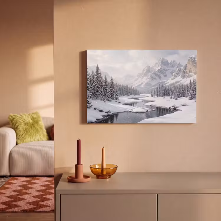 Sneeuwlandschap - Bergen - Rivier - Winter canvas 2cm klein -sfeer1
