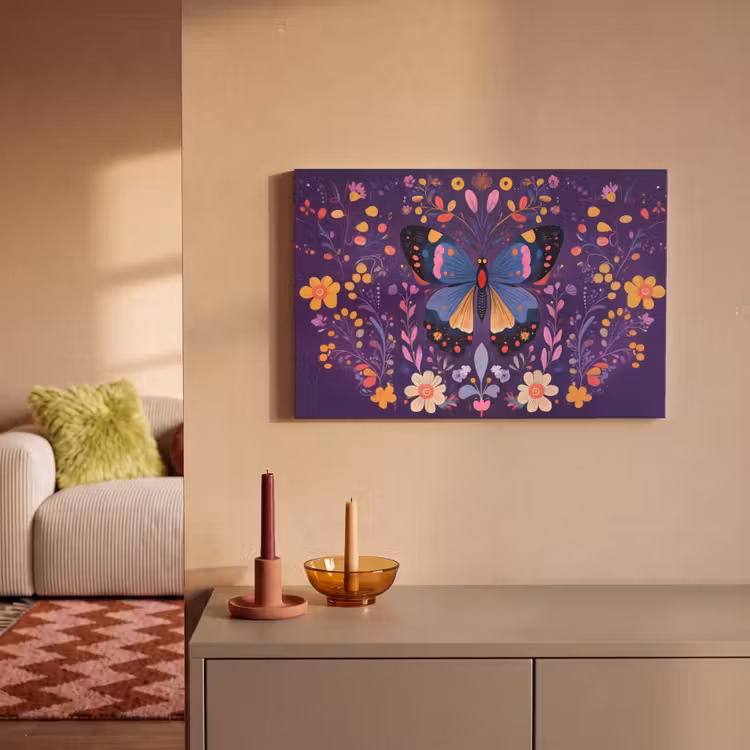 Sierlijk - Bloemen - Vlinder - Paars canvas 2cm klein -sfeer1