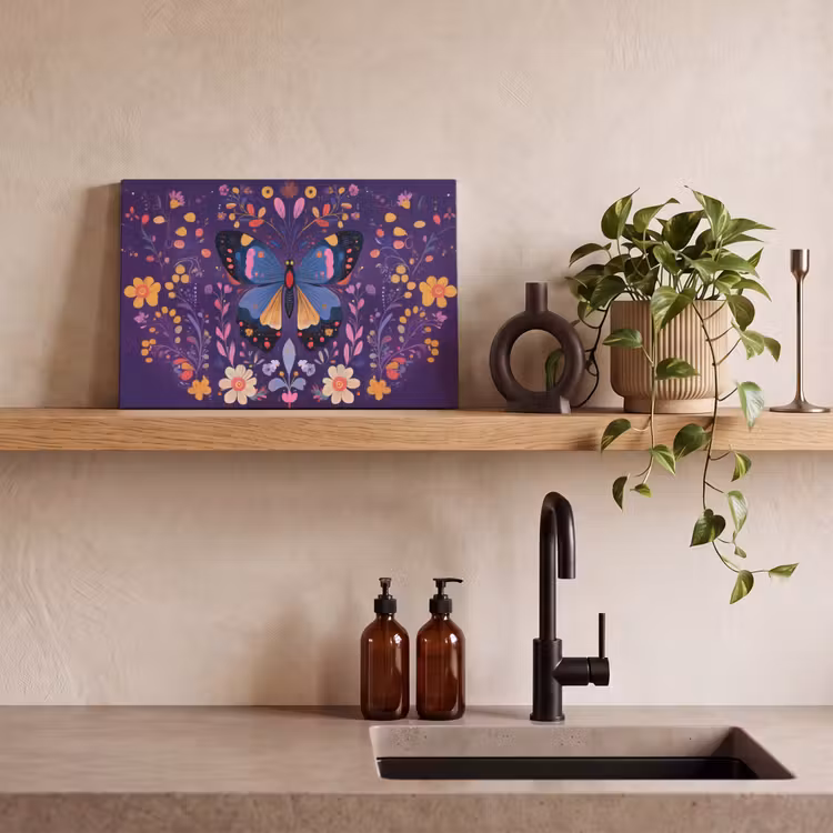 Sierlijk - Bloemen - Vlinder - Paars canvas 2cm klein -sfeer6