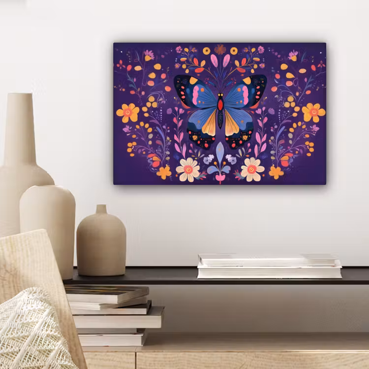 Sierlijk - Bloemen - Vlinder - Paars canvas 2cm klein -closeup_print_DE