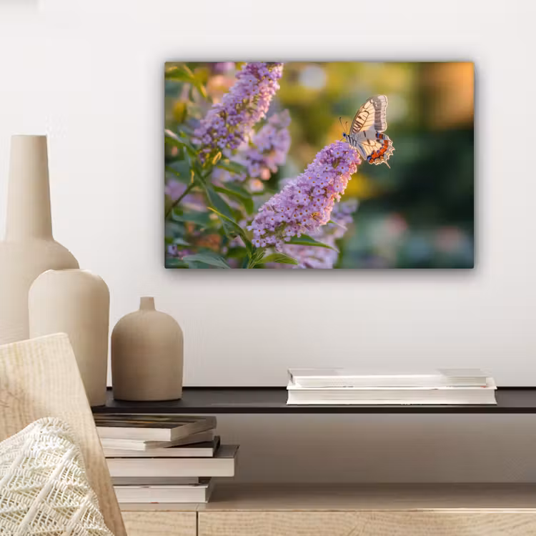 Sierlijke - Vlinder - Paarse - Bloemen canvas 2cm klein -closeup_print_DE