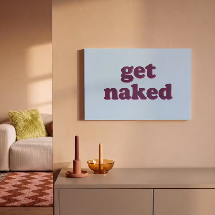Tekst - Get naked - Blauw canvas 2cm klein -sfeer1