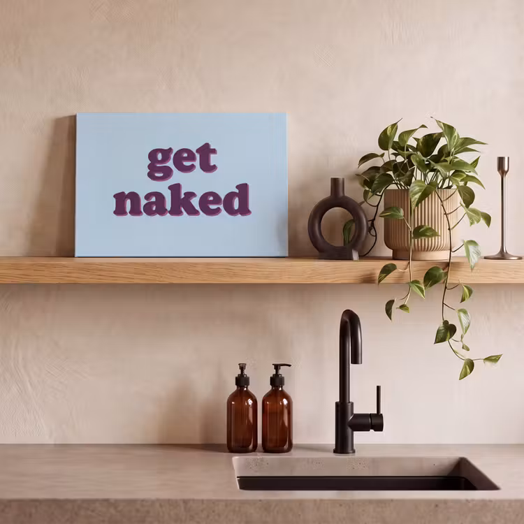 Tekst - Get naked - Blauw canvas 2cm klein -sfeer3