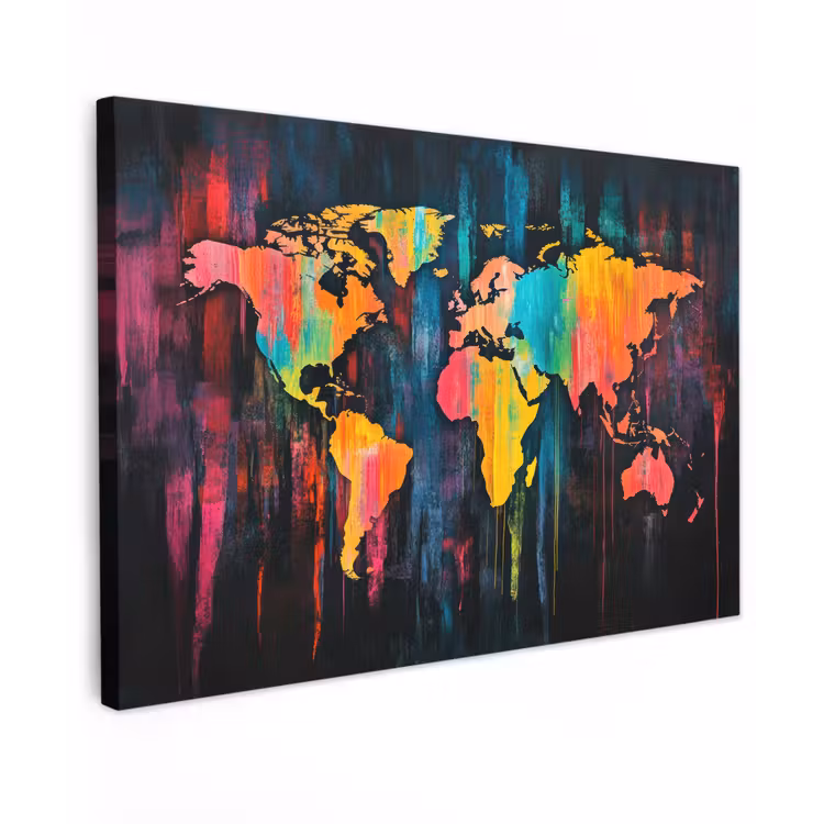 Verticaal - Banen - Verf - Wereldkaart canvas 2cm klein -z3d