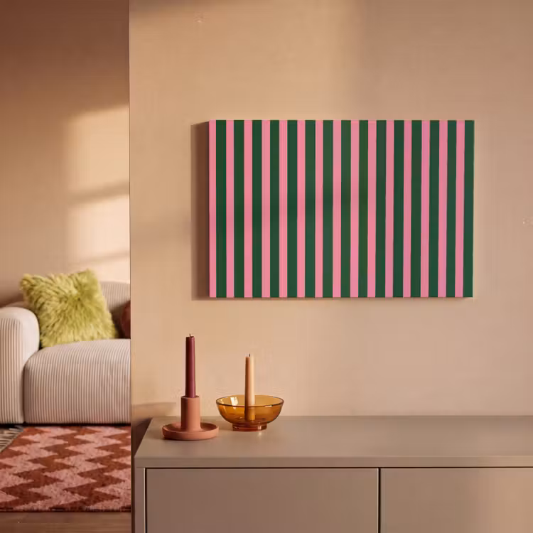 Verticale strepen - Groen - Roze canvas 2cm klein 34 -sfeer1
