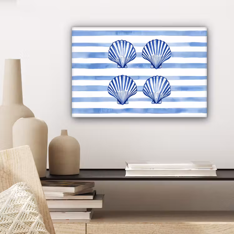 Vier schelpen - Blauw - Wit - Strepen canvas 2cm klein -closeup_print_DE