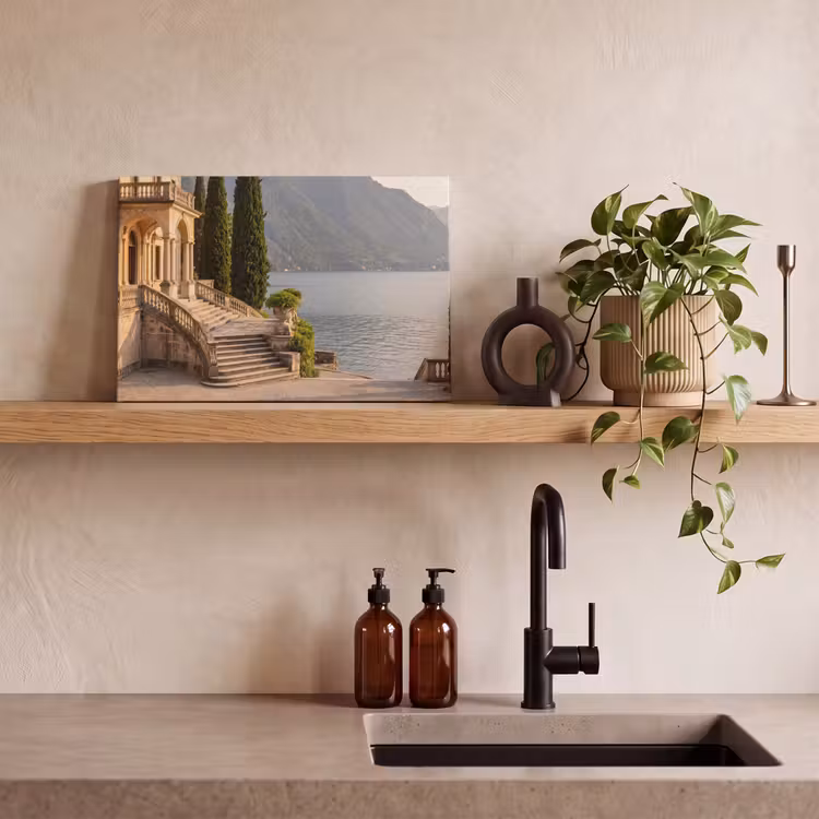 Leinwandbild - Villa – Wasser – Treppen - Villa - water -trappen canvas 2cm klein