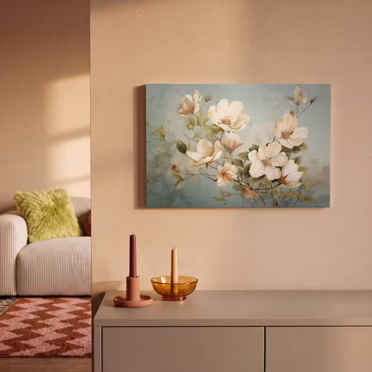 Vintage - Bloemen - Wit - Takken Natuur canvas 2cm klein -sfeer1