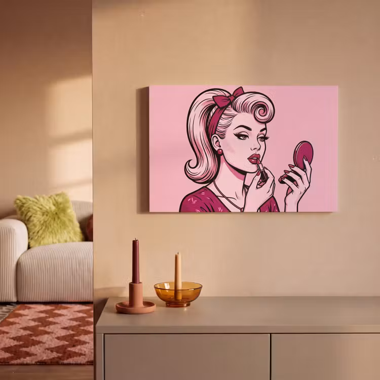 Vintage - Vrouw - Roze canvas 2cm klein -sfeer1