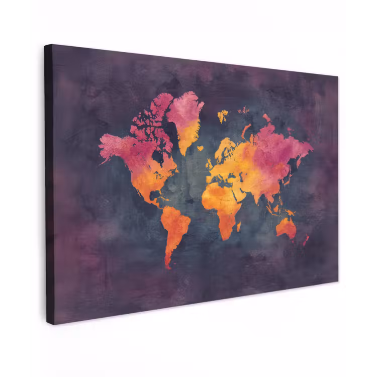 Paars - Warm - Wereldkaart canvas 2cm klein -z3d