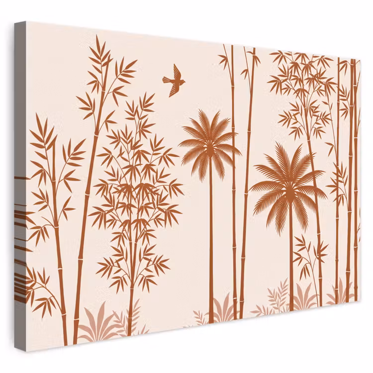Vogel - Boom - Tropisch - Minimalistisch - Bruin canvas 2cm klein -3d