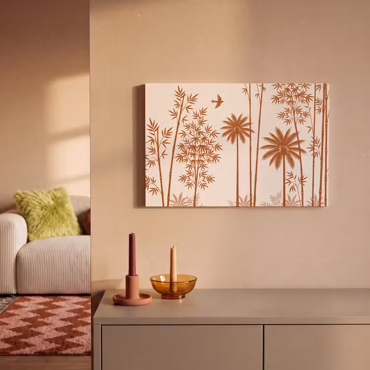 Vogel - Boom - Tropisch - Minimalistisch - Bruin canvas 2cm klein -sfeer1
