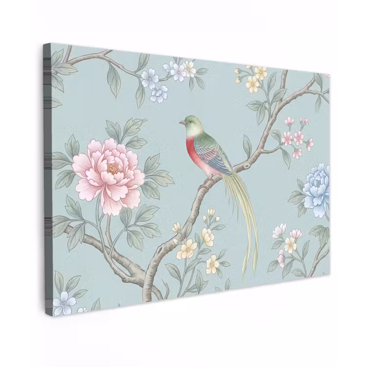 Vogel - Bloemen - Kleurrijk canvas 2cm klein -z3d