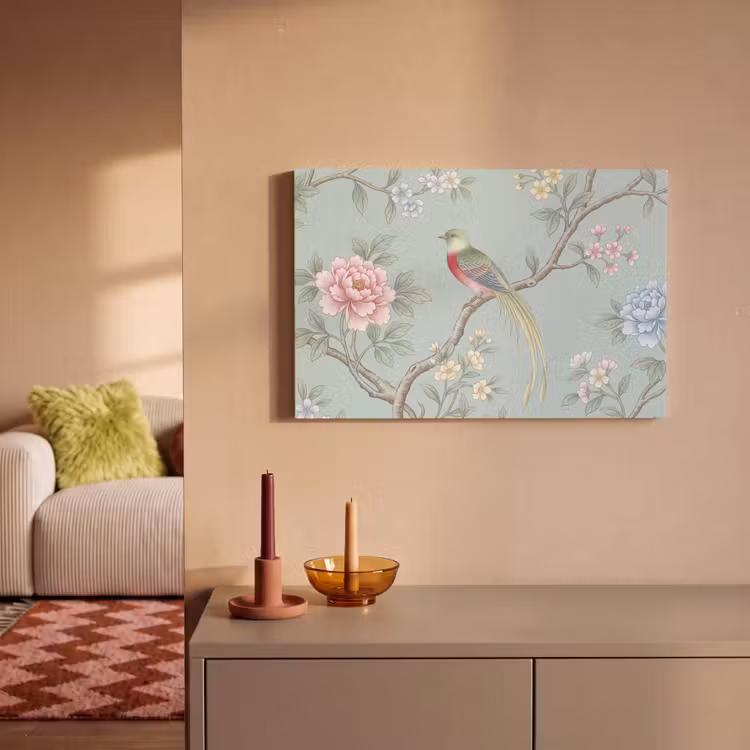Vogel - Bloemen - Kleurrijk canvas 2cm klein -sfeer1
