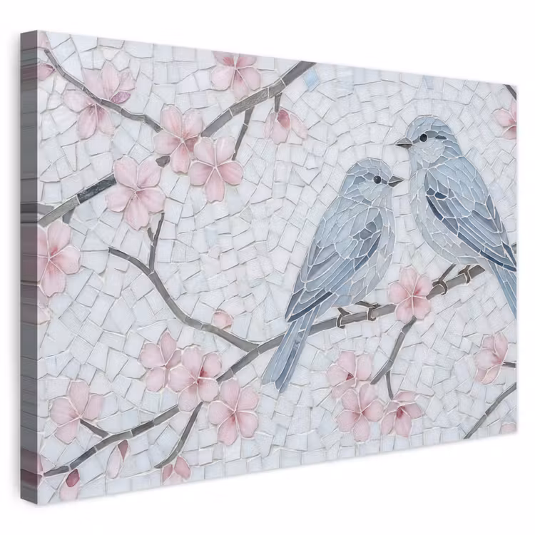 Vogel - Bloemen - Natuur - Mozaïek - Roze canvas 2cm klein -3d