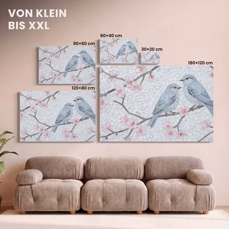 Vogel - Bloemen - Natuur - Mozaïek - Roze canvas 2cm klein -Xsfeer8_DE