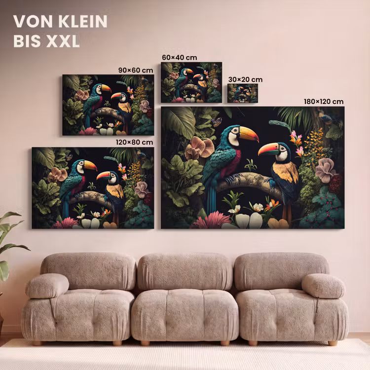 Vogel - Bloemen - Planten - Jungle - Zwart - Toekan canvas 2cm klein -Xsfeer8_DE