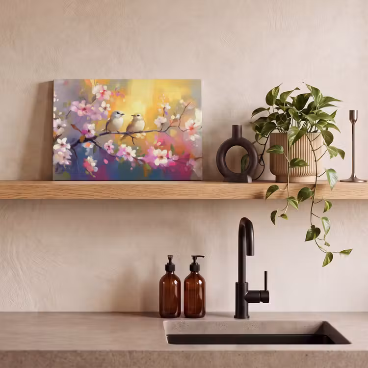 Vogels - Bloemen - Roze canvas 2cm klein -sfeer3