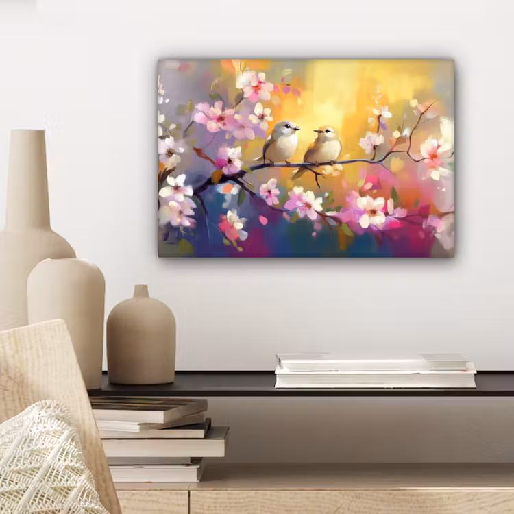Vogels - Bloemen - Roze canvas 2cm klein -closeup_print_DE