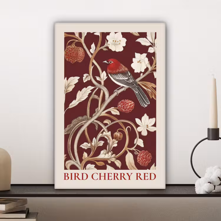 Vogel - Bordeaux - Bloemen - Bessen canvas 2cm klein -atmosphere_sfeer3_global