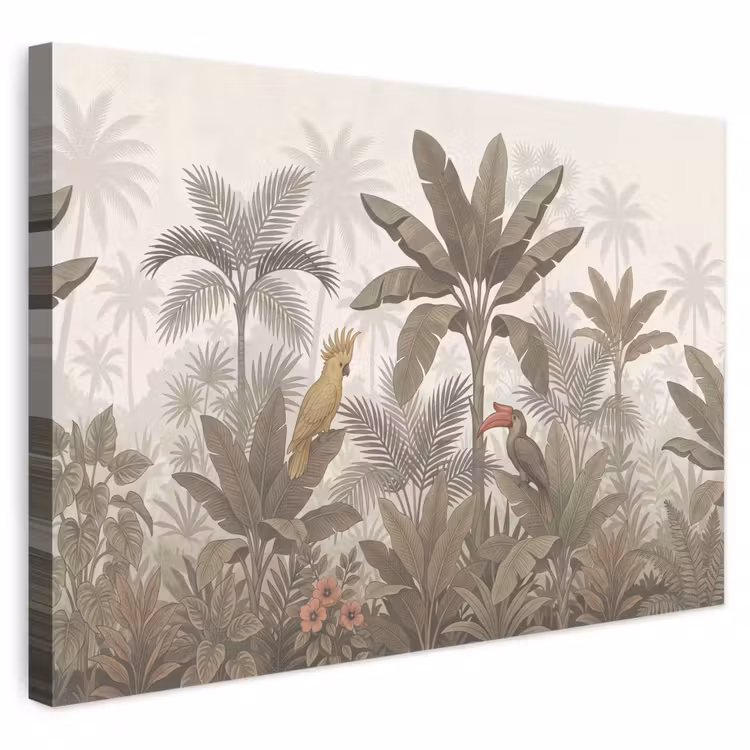 Vogel - Jungle - Tropisch - Illustratie - Groen canvas 2cm klein -3d