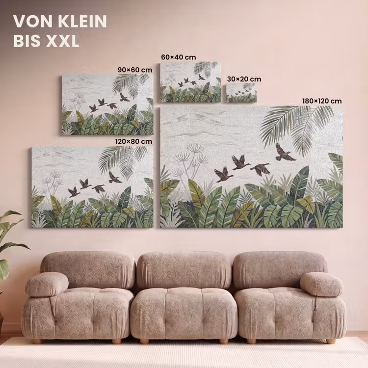 Vogel - Vliegend - Tropisch - Mozaïek - Groen canvas 2cm klein -Xsfeer8_DE