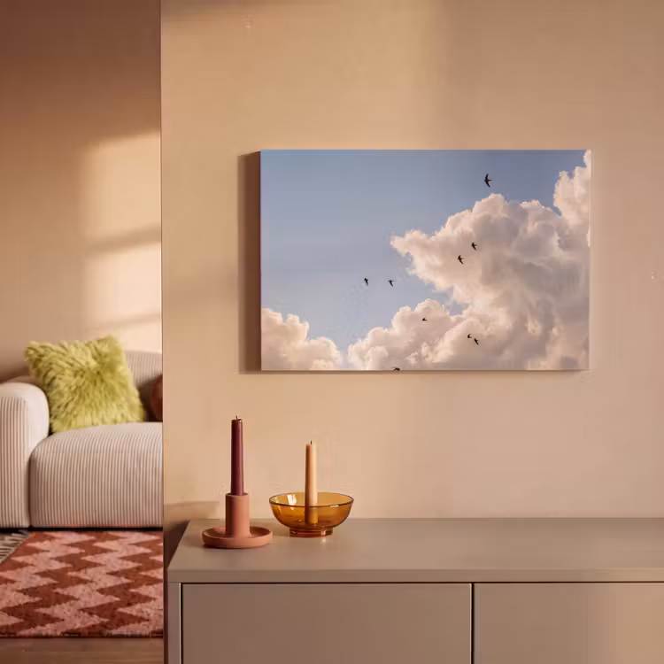 Vogel - Vlucht - Wolken - Natuur - Blauw canvas 2cm klein -sfeer1