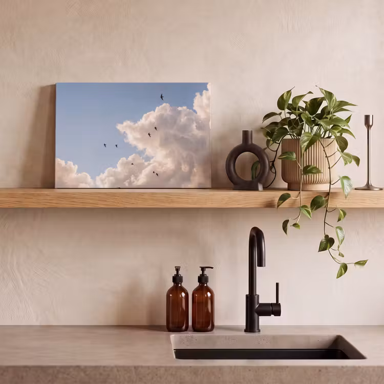 Vogel - Vlucht - Wolken - Natuur - Blauw canvas 2cm klein -sfeer3