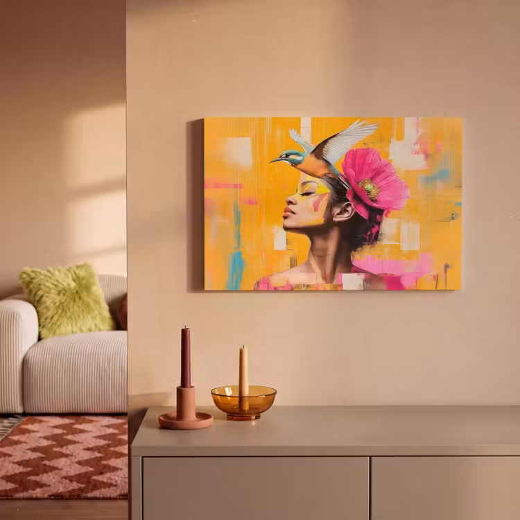 Vogel - Vrouw - Abstract - Bloem canvas 2cm klein -sfeer1