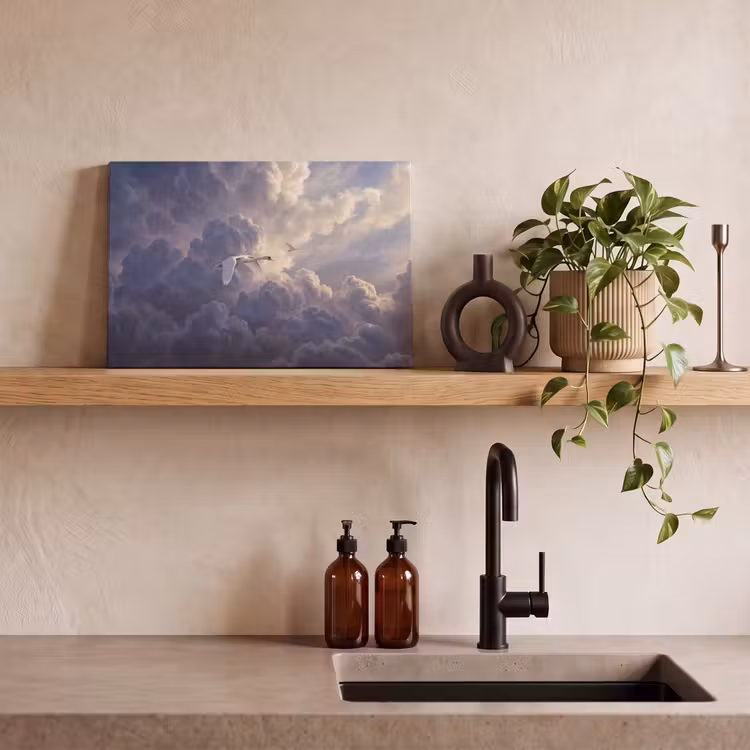 Vogel - Vliegend - Natuur - Wit - Wolken canvas 2cm klein -sfeer3