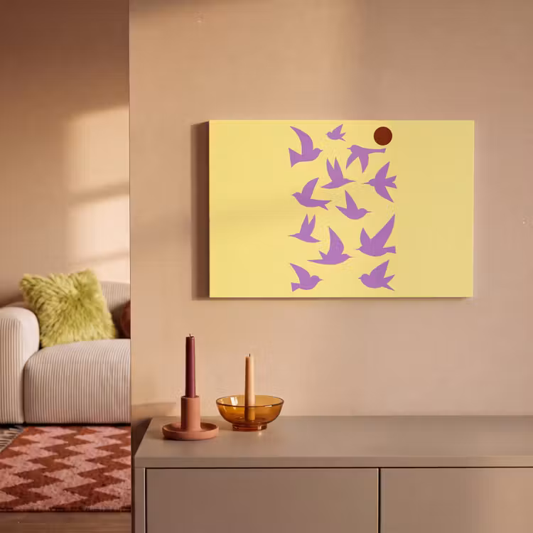 Vogels - Cirkel - Geel - Beweging canvas 2cm klein -sfeer1