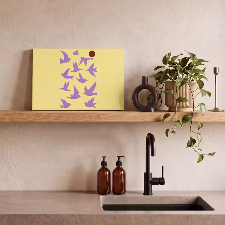 Vogels - Cirkel - Geel - Beweging canvas 2cm klein -sfeer6