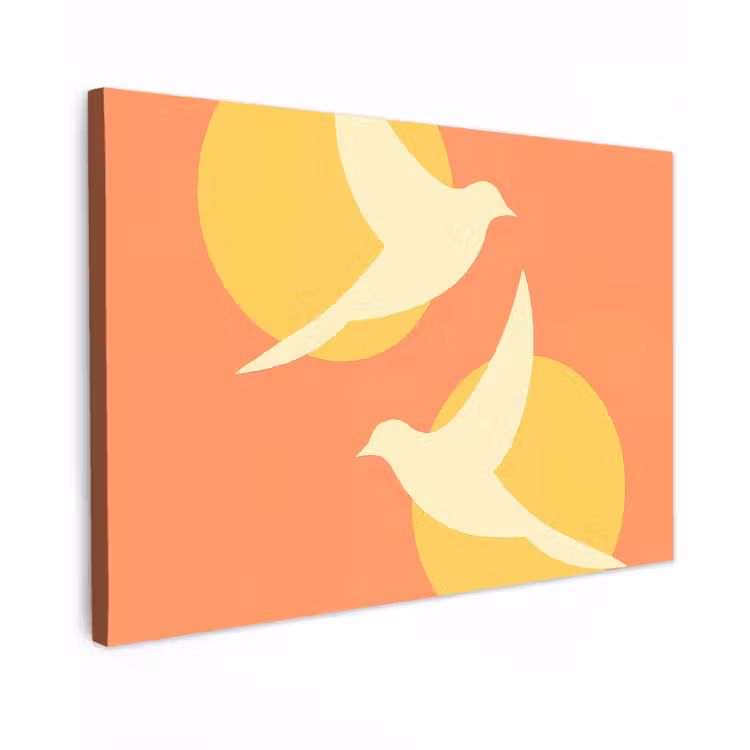 Vogels - Cirkels - Geel canvas 2cm klein -z3d