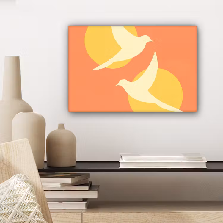 Vogels - Cirkels - Geel canvas 2cm klein -sfeer6